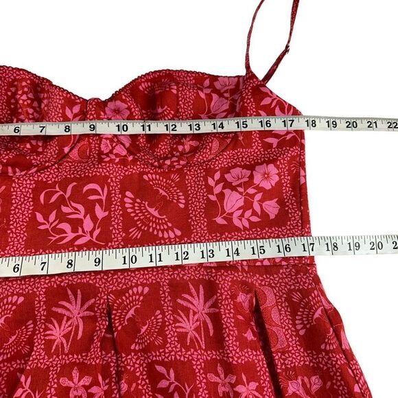 Agua Bendita Red Mambo Ipanema Escarlata Red Linen Printed Midi Summer Dress, XL - Picture 14 of 16